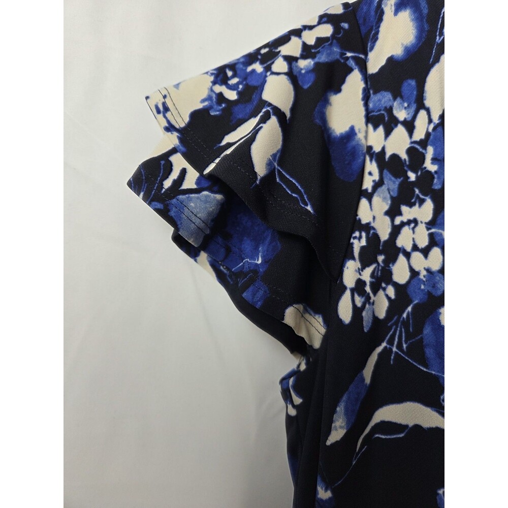 Lauren Ralph Lauren Blue Floral Dress Women’s 4P Petite Faux Wrap Cap Sleeve Mid - Picture 5 of 8